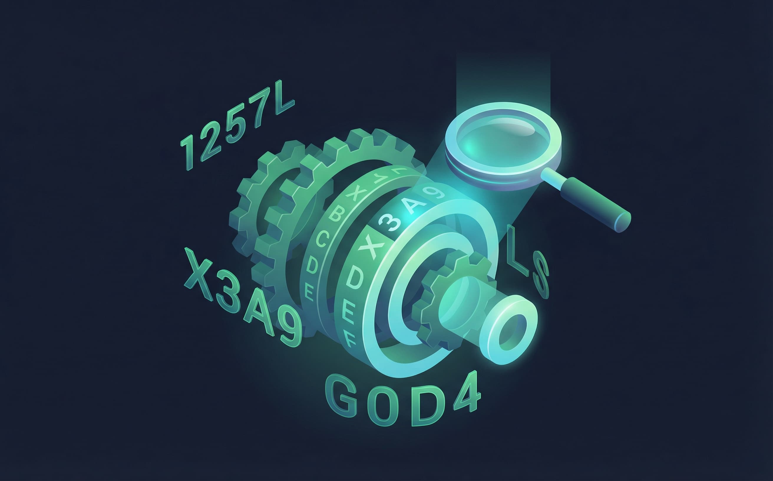 Isometric cipher decoder with tax codes like 1257L and magnifying glass