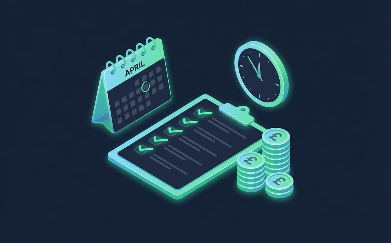 Year-end tax planning checklist with calendar showing April deadline